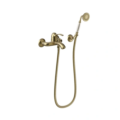 Afbeelding van Badmengkraan Tres Clasic 1 Hendel Incl Handdouche en Doucheslang Mat Verouderd Messing
