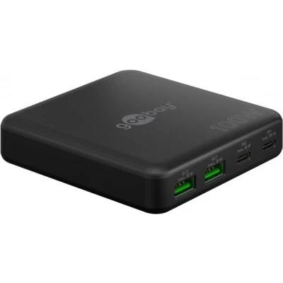 Afbeelding van Goobay USB C PD GaN Multiport Tischladegerät (100 W) schwarz 2x Anschlüsse (Power Delivery) und A (Quick Charge 3.0)...