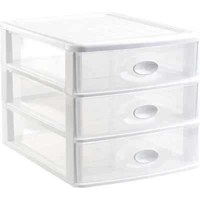 Afbeelding van Ladeblok/bureau organizer met 3x lades wit/transparant L35,5 x B27 H27 cm Ladeblok