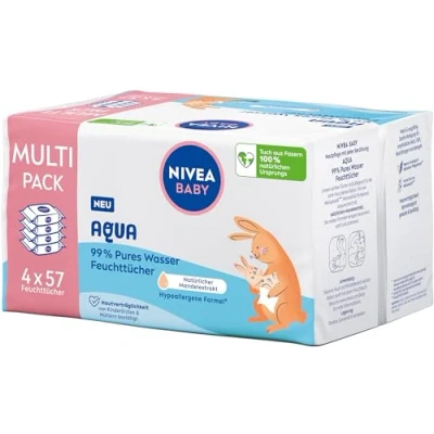 Afbeelding van NIVEA Baby Aqua vochtige doekjes, 4 x 57 stuks