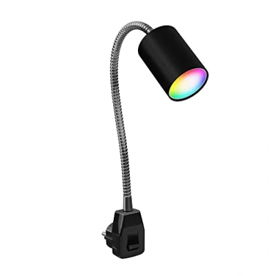 Afbeelding van ledscom.de GU10 fitting lamp WAIKA Zwanenhals, schakelaar, zwart incl. Smart Home RGBW LED