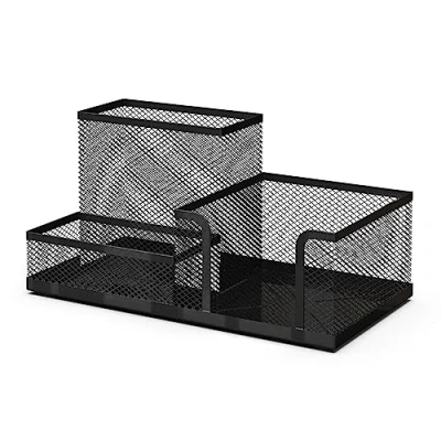 Afbeelding van Bureau organizer en pennenhouder van zwart metalen vlechtwerk, kantoorbenodigdheden, voor schoolbenodigdheden, balpen, schrijfwaren, 20,3 x 10,3 cm,