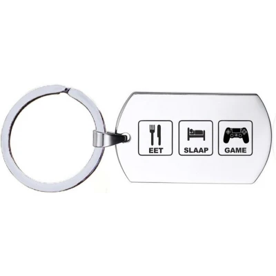 Afbeelding van Sleutelhanger RVS Eet Slaap Game
