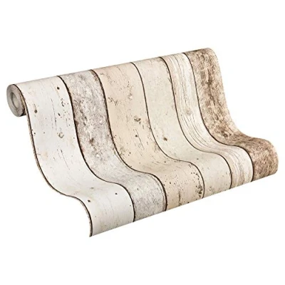 Afbeelding van Leen Bakker A.S. CrÃ ation Behang Houtlook Beige, En Wit 53cm X 10,05 M AS Beige Vinyl Création