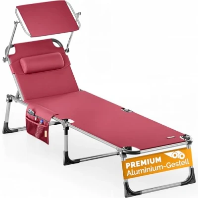 Afbeelding van Casaria Ligstoel Malta Comfort met Zonnedak 210 cm Rood