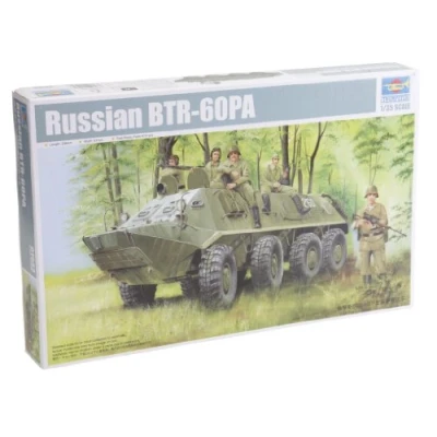 Afbeelding van the 1:35 Model kit of a BTR 60P A. Plastic Glue not included Dimension 206 *81 mm 470 Parts manufacturer is Trumpeter.This only online available.