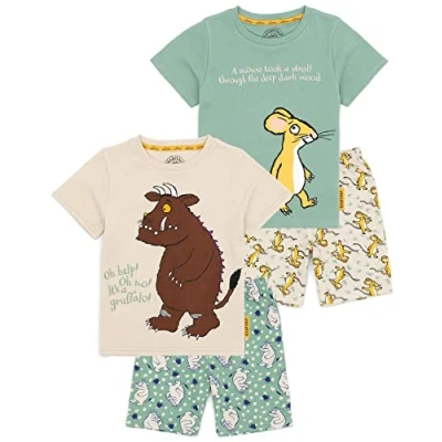 Afbeelding van The Gruffalo Kids 2 Pack Pyjama&#039;s Jongens Meisjes Peuters Beige Groen T shirt met korte mouw Shorts Set Monster Mouse Karakter Thema Nachtkleding Merchandise