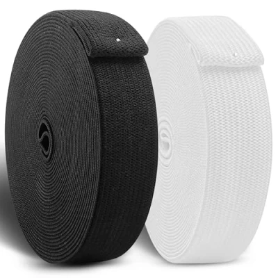 Afbeelding van CZ Store Elastiek Band Set van 2 ✮✮LEVENSLANGE GARANTIE✮✮25MM Breed 10M Lang Rekbaar Polyester Materiaal, Brei Accessoires, Sterk kledingelastiek voor Kleren, Broeken, Zwart en Wit