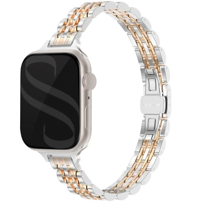 Afbeelding van Apple Watch bandje Staal Zilver Geschikt voor Series1/2/3/4/5/6/7/8/9/10/SE (38/40/41 mm) Series 10 (42 &amp; Rosé Goud