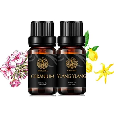 Afbeelding van Aromatherapie Ylang Essentiële Olie Set voor Diffuser, 100% Pure Geranium Kit Luchtbevochtiger, 2x10ml Therapeutische Grade Oliën