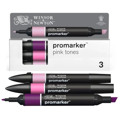 Afbeelding van Winsor &amp; Newton 0290189 ProMarker Set Roze tinten, 3 layout markers in een set, met 2 punten, fijn en breed voor tekeningen, ontwerp lay outs