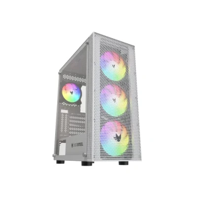 Afbeelding van Oversteel Azurite Gaming PC Case Compatibel met ATX, Micro ATX en ITX Boards, 4 120mm A RGB Fans Inbegrepen, Mesh Front, Verticale Installatie, Gehard Zijglas, USB 3.0, Wit