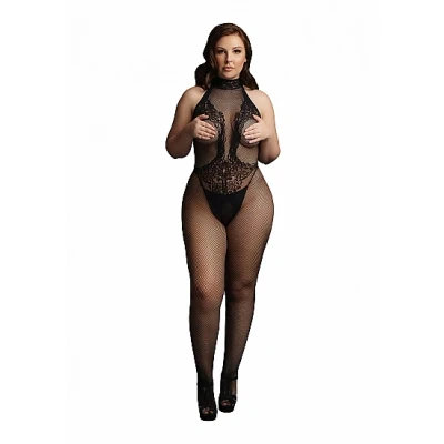 Afbeelding van Catsuit Net + Kant Curvy Zwart Le Desir