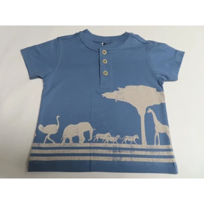 Afbeelding van T shirt Korte mouw Jongens Blauw / beige Jungle dieren 12 maand 80
