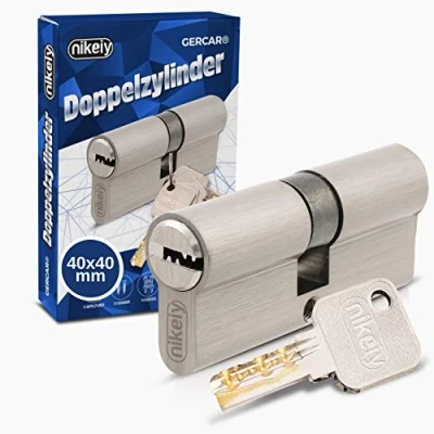 Afbeelding van GERCAR Pro cilinderslot profielcilinder 40/40 massieve dubbele cilinder deurslot van messing vernikkeld incl. 5 sleutels omkeerbare sleutel lengte: 80 mm, A:40 B:40 1x