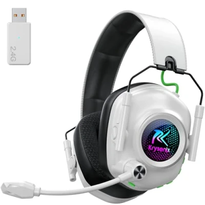 Afbeelding van Krysenix KGH2 Draadloze gaming headset voor PS4, PS5, PC, Mac, 2,4 GHz hoofdtelefoon, Bluetooth wit zwart