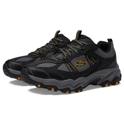 Afbeelding van Skechers Heren uithoudingsvermogen bij Trekking Low Cut, zwart synthetisch/mesh/houtskool trim, 7 UK, Zwarte synthetische mesh houtskool