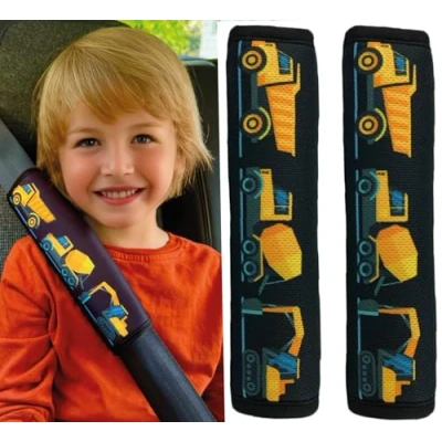 Afbeelding van 2x HECKBO Kids autogordel met coole bouwvoertuigen graafmachine 21 x 6cm kussen fiets gordel pad voor booster bescherming