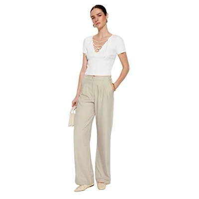 Afbeelding van Trendyol Rode Wijde Geplooide Geweven Stoffen Broek Twoaw22Pl0475