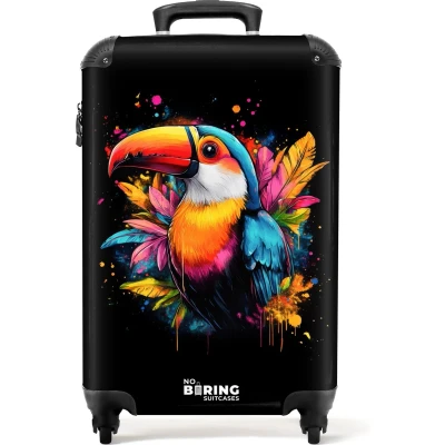 Afbeelding van NoBoringSuitcases.com® Kinderkoffer Kindertrolley Toekan met tropische bladeren Handbagage koffer lichtgewicht Reiskoffer trolley kinderen Rolkoffer wieltjes Past binnen 55x40x20 en 55x35x25