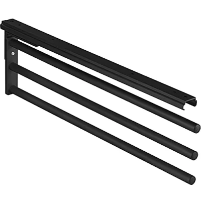 Afbeelding van Gedotec H6008 Handdoekhouder, zwart, uittrekbaar, voor badkamer en keukenkast, 90 zwenkbaar, zilver geanodiseerd, 3 armige theedoekenhouder, lengte 465 mm, made in Germany, handdoekreling, 1 stuk