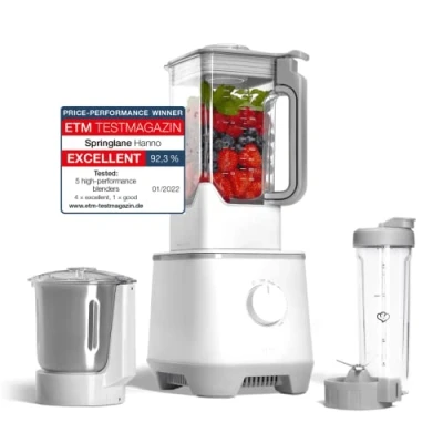 Afbeelding van Springlane Power Blender Hanno 2000 W 2,5 L Tritan Kan Wit + Roestvrijstalen Mengkom en To Go Beker