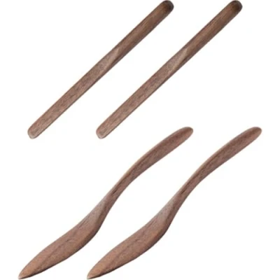 Afbeelding van 4 stks/set Houten Boter Mes Kaasverspreider En Roeren Stok Hout Pinda Jelly Spreader Kruiderij Sandwich Messen Spatel Keukengerei
