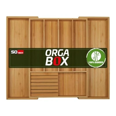 Afbeelding van ORGA BOX UNIVERSAL Besteklade uit bamboe verstelbaar voor ladebreedte 400 600 mm tot 7 vakken lade diepte 473 (Binnenmaat) incl. messenblok 6 messen