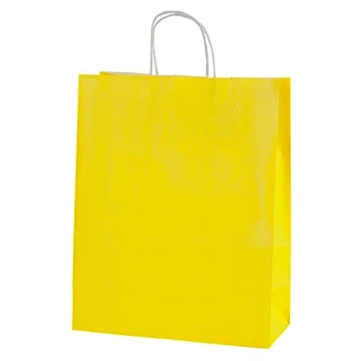 Afbeelding van Thepaperbagstore 30 Gekleurde Papieren Zakken, Recyclebaar En Herbruikbaar, Met Gedraaide Handvatten, Geel Middelgroot 250x110x310mm