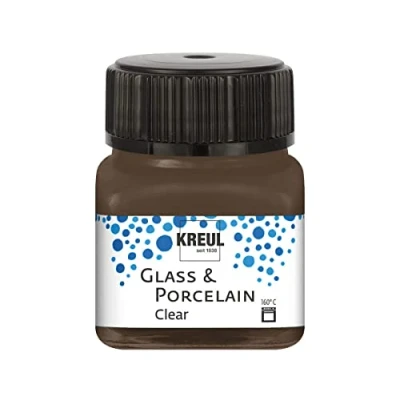 Afbeelding van KREUL 16298 glas &amp; Porselein Helder espressobruin, in potje van 20 ml, transparante en porseleinverf op waterbasis, sneldrogend, glashelder