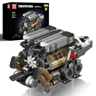 Afbeelding van Mould King 10131 MOC technologie W16 V8 motoren gecombineerd blok kit klemblokken bevat motor en batterijbox vier turbocompressoren (952 PCS+)