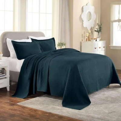 Afbeelding van SUPERIOR Sprei met Kussen Shams, Katoen, Diepe Zee, Koningin