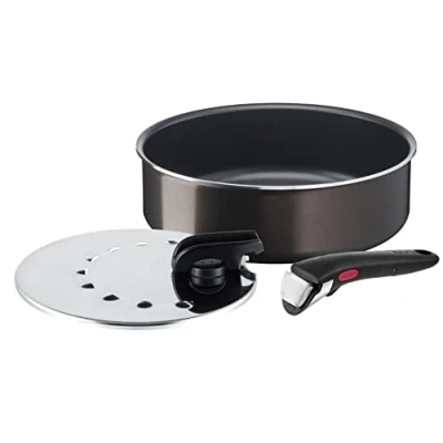 Afbeelding van TEFAL INGENIO L1509002 Set van 3 stuks, Koekenpan 24 cm + Deksel Handvat Antiaanbaklaag Gemaakt in Frankrijk