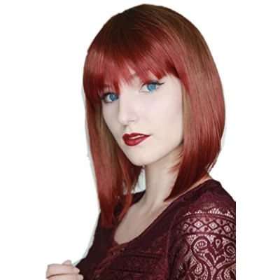 Afbeelding van Prettyland Tie dye Rechte Korte Pruik Geverfd Batik Gradiënt Bob Cut Bruin Rood C779