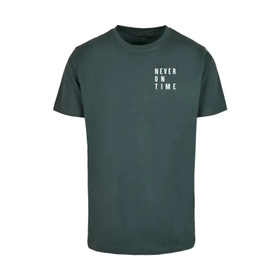 Afbeelding van Merchcode Never ON TIME Tshirt print, Maat: Large, Bottlegreen