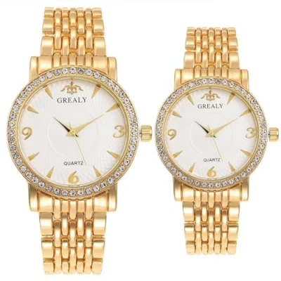 Afbeelding van JewelryWe paar horloges roestvrij staal diamant: 2 stuks glitter strass analoog kwarts polshorloge partner vriendschap horloge met stalen armband Valentijnsdag lief cadeau voor heren