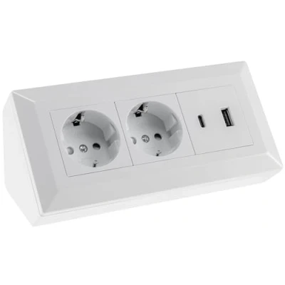 Afbeelding van Stekkerdoos hoekcontactdoos 2 voudig geaarde contactdoos USB A C PD wit