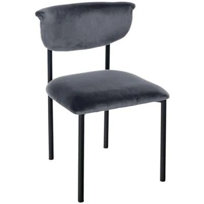 Afbeelding van CLP Gambell Eetkamerstoel klassiek met rugleuning zwart metalen poten velvet fluweel Fluweel/donkergrijs