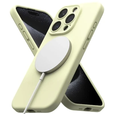 Afbeelding van Ringke Silicone Magnetic Compatibel met iPhone 15 Pro Max Case, Sterke Magneet Schokabsorptie Flexibele Soft Feel Hoes Sunny Lime
