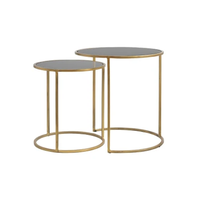 Afbeelding van Light &amp; Living Duarte bijzettafel set van 2 smoke glas/goud Glas