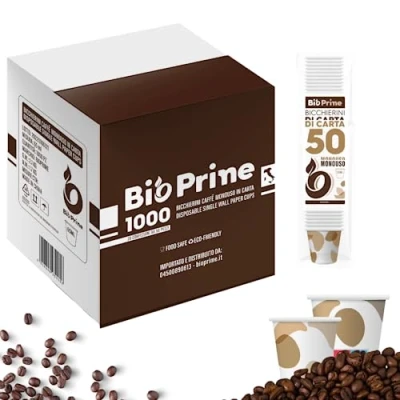 Afbeelding van wegwerp koffiemokken van papier, 1000 stuks, 65 ml, in verpakkingen met 50 biologisch afbreekbare papieren koffiemokken, milieuvriendelijk, koffieglazen (1000 stuks)