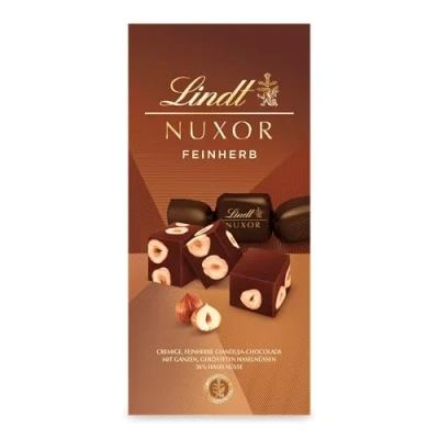 Afbeelding van Lindt chocolade NUXOR fijn kruid zakje van 103 g Fijnkruid Gianduja met hele geroosterde hazelnoten bonboncadeau chocoladecadeau