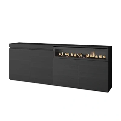 Afbeelding van Skraut Home Dressoir, Opbergkast Buffetkast, Sideboard 200x75x35cm 4 Deuren Elektrische haard Moderne stijl Zwart