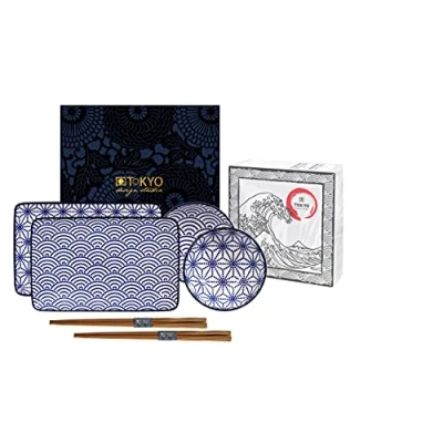Afbeelding van Tokyo Design Studio Nippon Blue sushi set 6 delig Blauw