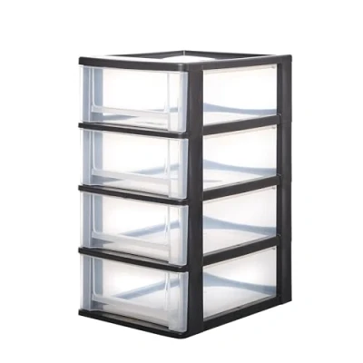 Afbeelding van Toren, ladekast, kunststof organizer met ergonomisch handvat, 7 l, 4 laden, verwijderbare containers, BPA vrij, Kantoor, Woonkamer, Ddoch 2004, Zwart