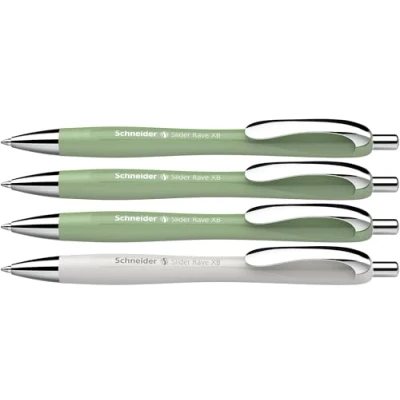 Afbeelding van Schneider 132664 Slider Rave XB balpen (gelimiteerde speciale editie, 3 x organisch groen, 1 zilvergrijs, Made in Germany) 4 stuks, schrijfkleur: blauw
