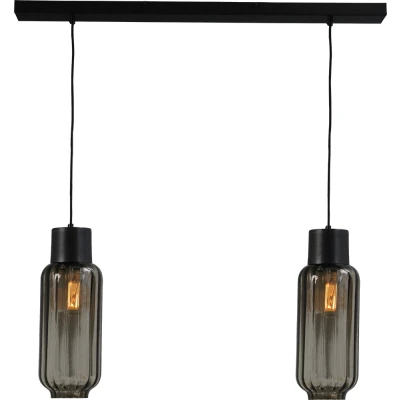 Afbeelding van Masterlight Eetkamerlamp Lett ll 2 lichts zwart met smoke glas 2156 05 100
