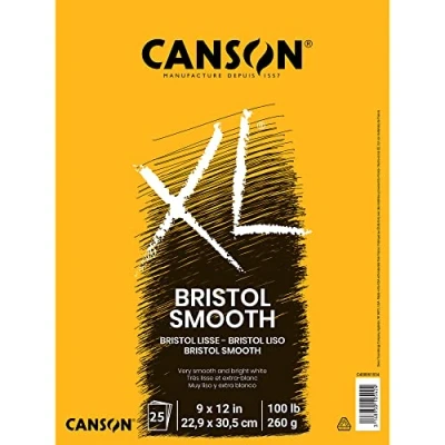 Afbeelding van Canson XL serie Bristol Pad, zwaargewicht papier voor inkt, marker of potlood, gladde afwerking, vouw omver, 100 lbs, 9 x 12 inch, helder wit, 25 vellen