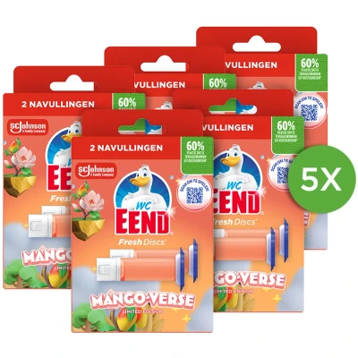 Afbeelding van WC Eend Fresh Discs Mango Verse navullingen Limited Edition Geur Toiletblokken 5 x 72 ml 60