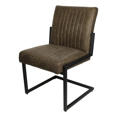 Afbeelding van Leen Bakker HSM Eetkamerstoel Texas Yachtleder Legergroen Stoelen Groen Leder Collection